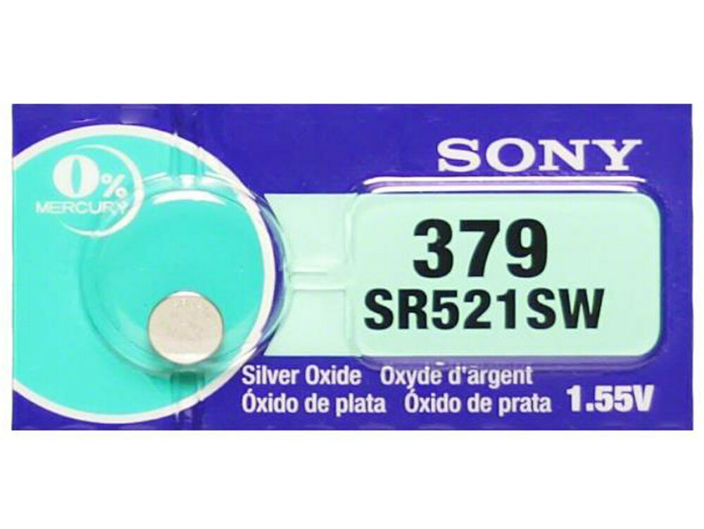 Sony 379 Pila Batteria Orologio Mercury Free Silver Oxide SR521SW Japan 1.55V_main_foto