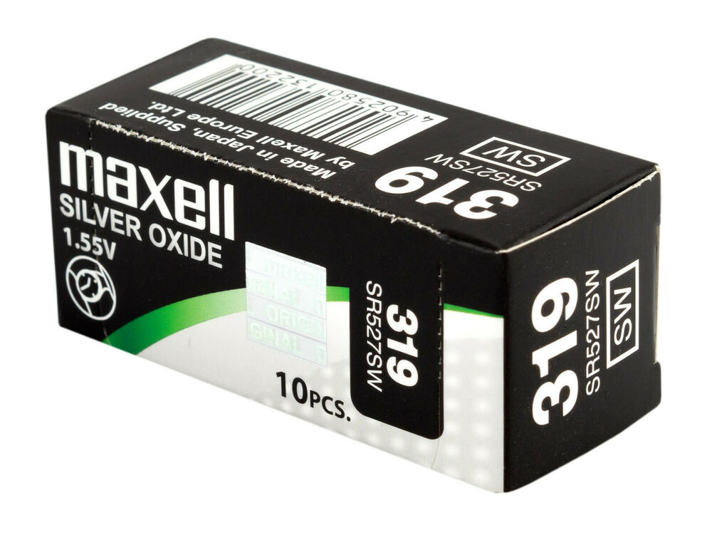 10 x Maxell 319 Pile Batterie Scatola Mercury Free Silver Oxide SR527SW 1.55V_main_foto