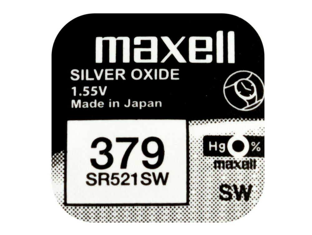 Maxell 379 Pila Batteria Orologio Mercury Free Silver Oxide SR521SW Japan 1.55V_main_foto