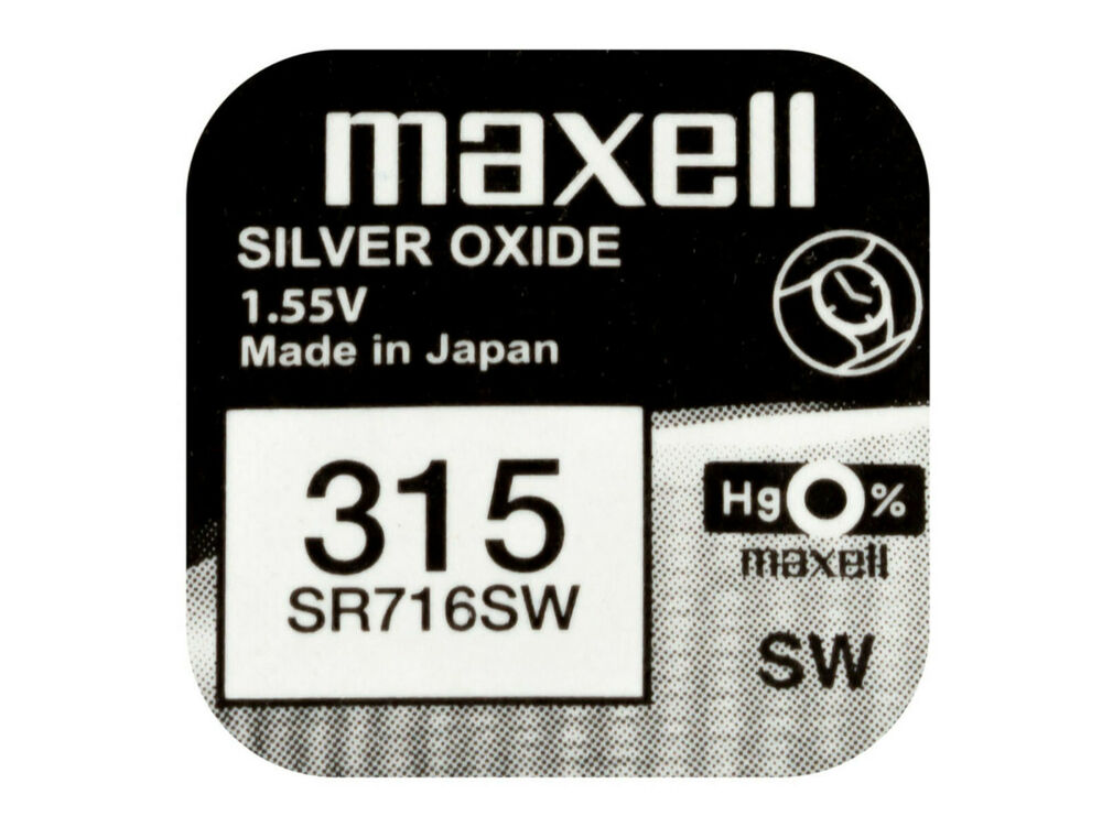 Maxell 315 Pila Batteria Orologio Mercury Free Silver Oxide SR716SW Japan 1.55V_main_foto