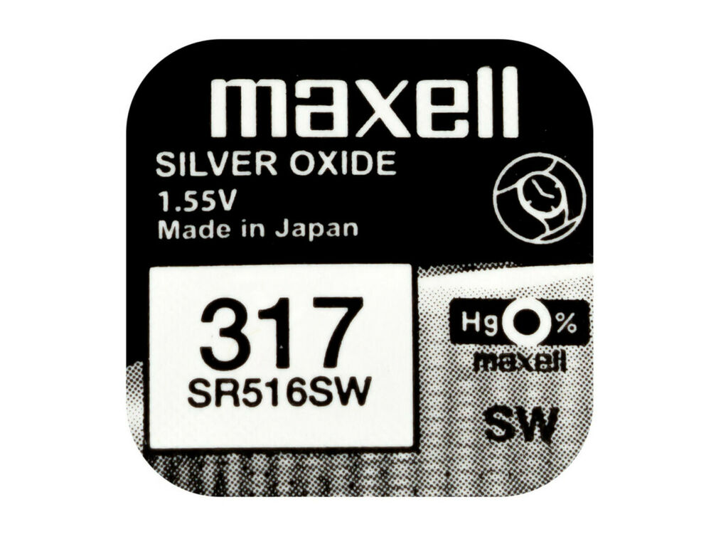 Maxell 317 Pila Batteria Orologio Mercury Free Silver Oxide SR516W Japan 1.55V_main_foto