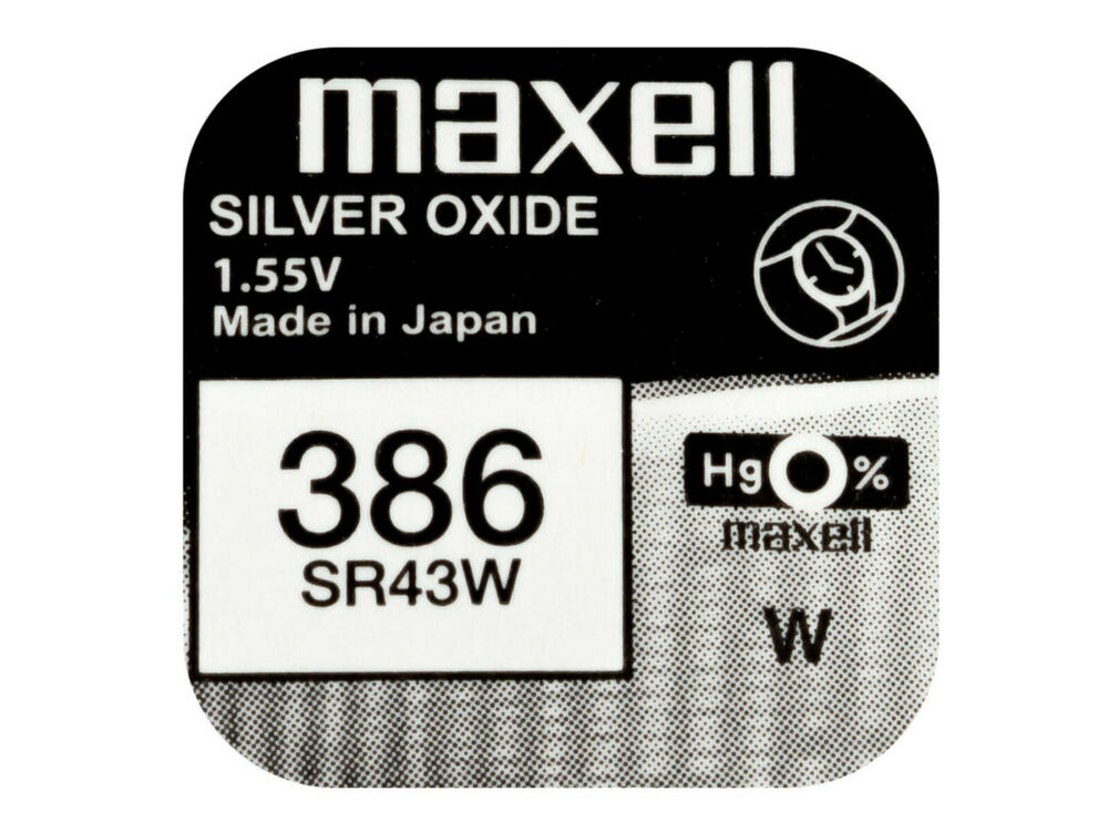 Maxell 386 Pila Batteria Orologio Mercury Free Silver Oxide SR43W Japan 1.55V_main_foto