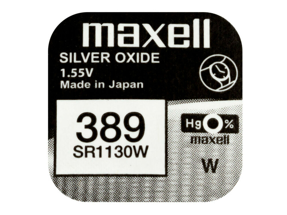 Maxell 389 Pila Batteria Orologio Mercury Free Silver Oxide SR1130W Japan 1.55V_main_foto