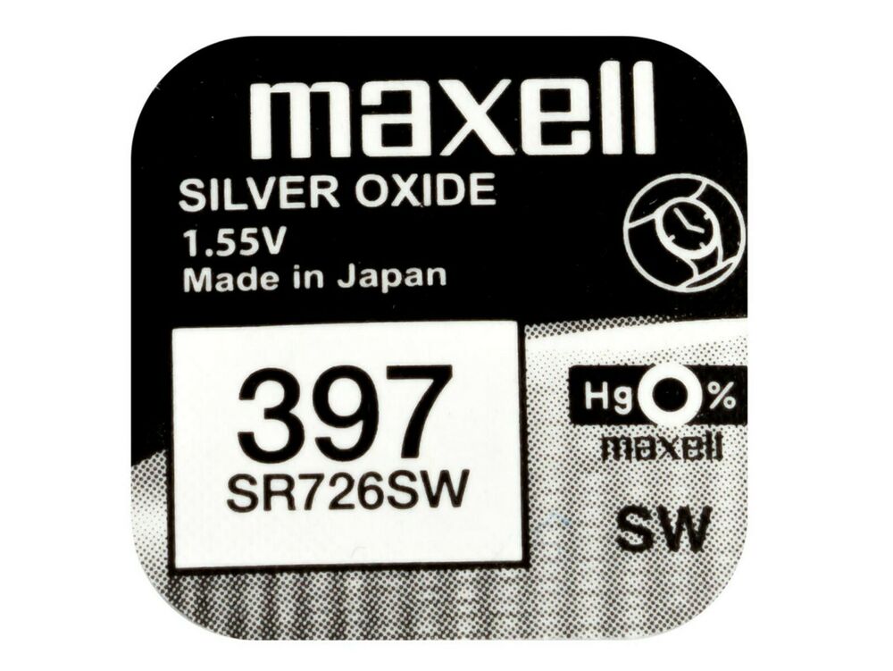 Maxell 397 Pila Batteria Orologio Mercury Free Silver Oxide SR726SW Japan 1.55V_main_foto