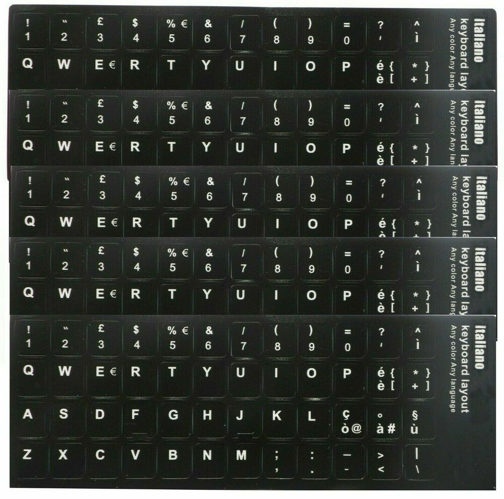 5 x Adesivi Neri Etichette Lettere per Tastiera Italiana Stickers Black Keyboard_main_foto