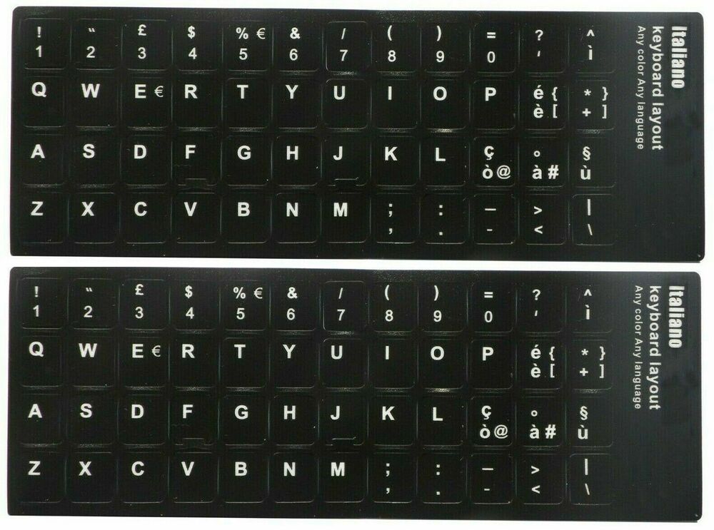 2 x Adesivi Neri Etichette Lettere per Tastiera Italiana Stickers Black Keyboard_main_foto