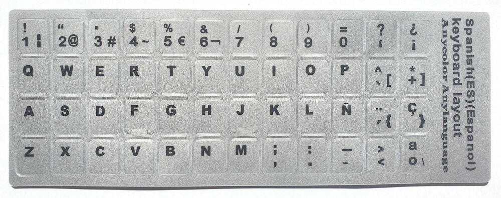 Adesivi Tastiera Silver Spagnolo Spanish Sticker Keyboard Etiqueta Negro  Espanol