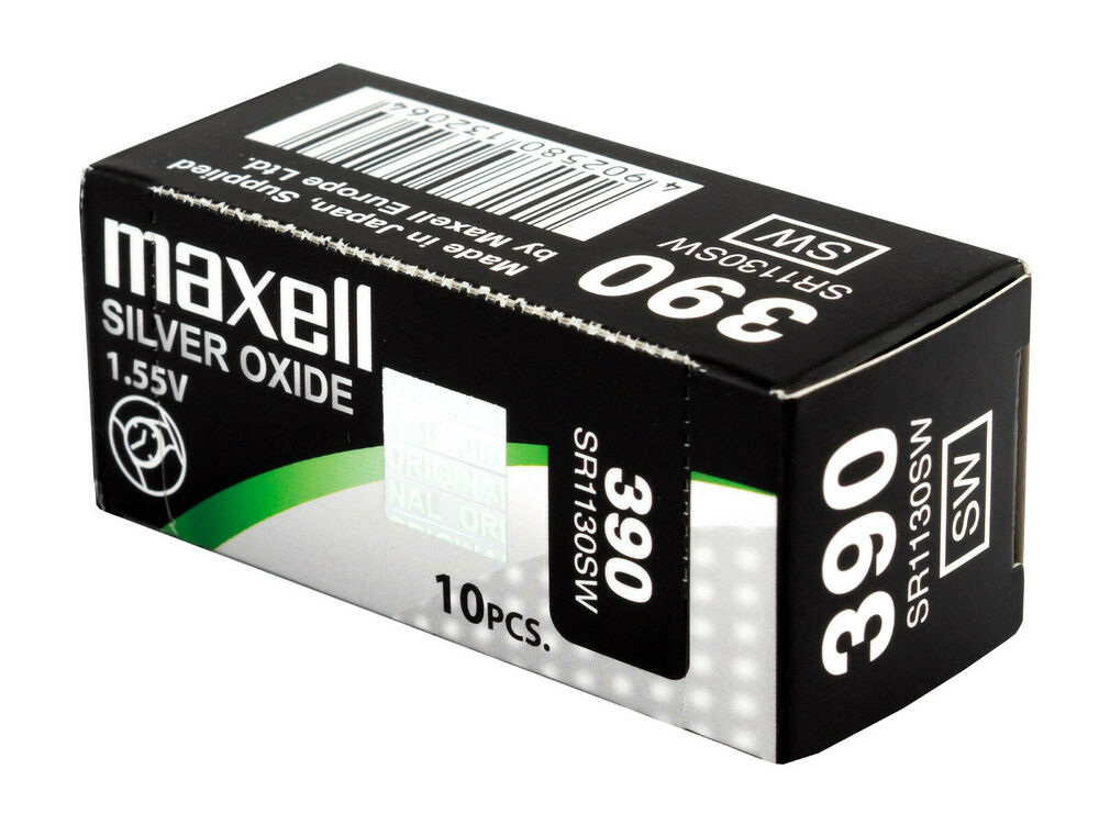10 x Maxell 390 Pile Batterie Scatola Mercury Free Silver Oxide SR1130SW 1.55V_main_foto