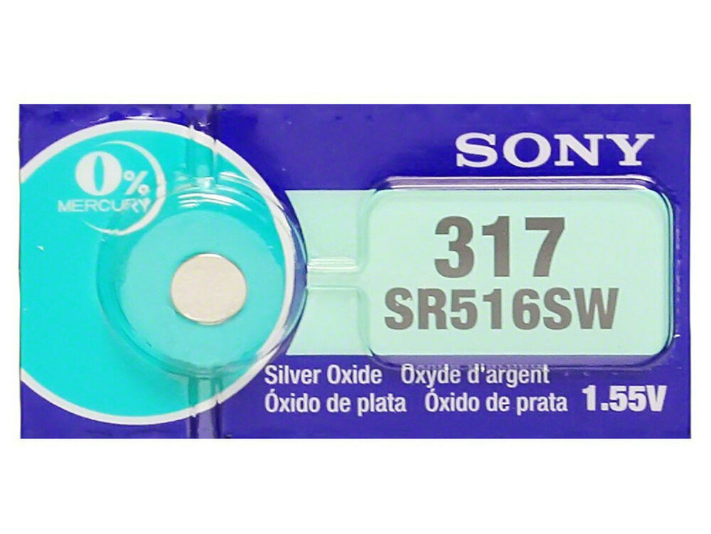 Sony 317 Pila Batteria Orologio Mercury Free Silver Oxide SR516W Japan 1.55V_main_foto