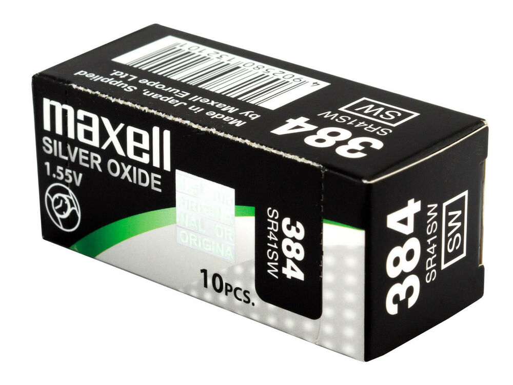10 x Maxell 384 Pile Batterie Scatola Mercury Free Silver Oxide SR41SW 1.55V_main_foto