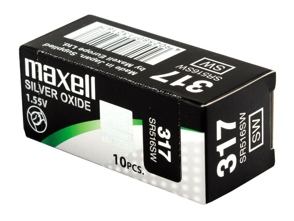 10 x Maxell 317 Pile Batterie Scatola Mercury Free Silver Oxide SR516W 1.55V_main_foto
