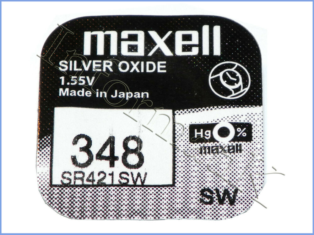 Maxell 348 Pila Batteria Orologio Mercury Free Silver Oxide SR421SW Japan 1.55V_main_foto