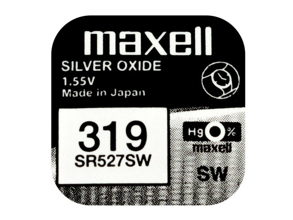 Maxell 319 Pila Batteria Orologio Mercury Free Silver Oxide SR527SW Japan 1.55V_main_foto