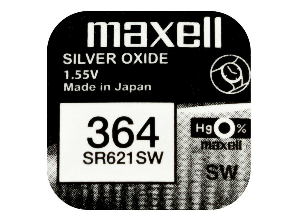 Maxell 364 Pila Batteria Orologio Mercury Free Silver Oxide SR621SW Japan 1.55V_main_foto