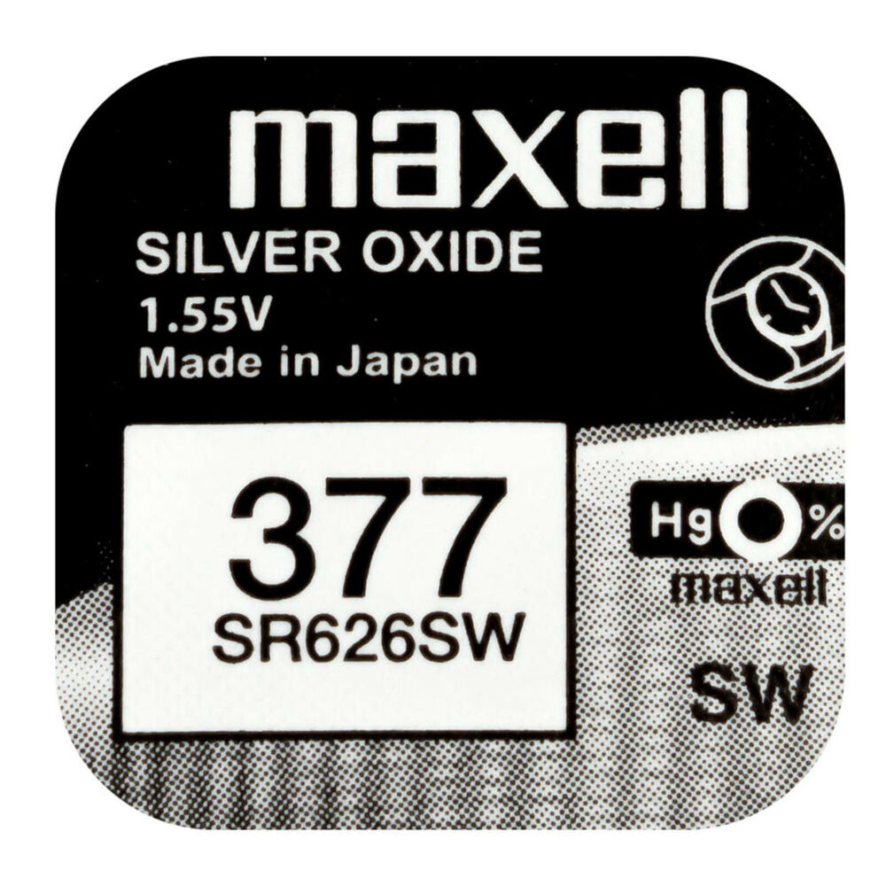 Maxell 377 Pila Batteria Orologio Mercury Free Silver Oxide SR626SW Japan 1.55V_main_foto