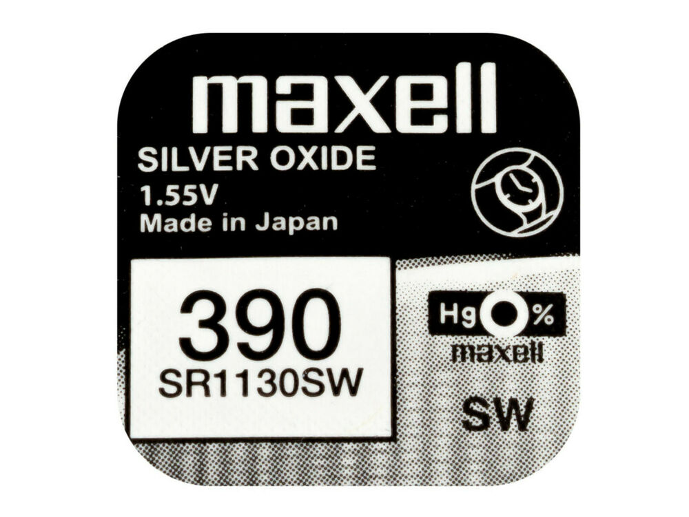 Maxell 390 Pila Batteria Orologio Mercury Free Silver Oxide SR1130SW Japan 1.55V_main_foto