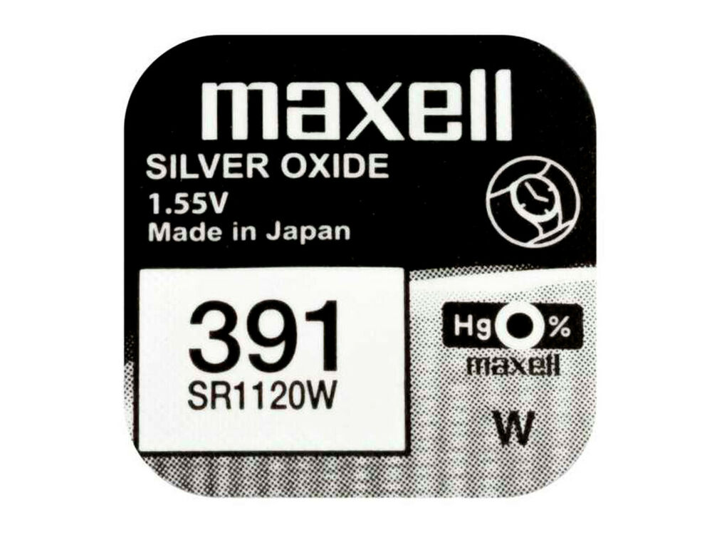 Maxell 391 Pila Batteria Orologio Mercury Free Silver Oxide SR1120SW Japan 1.55V_main_foto