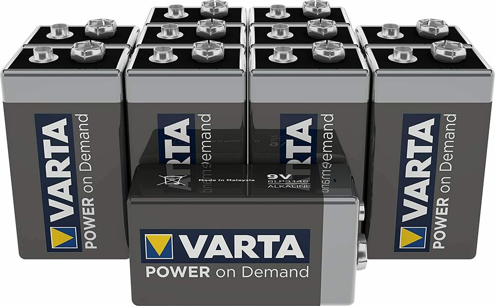 10 Varta Power on Demand Pila Batteria Alcalina Tipo 9V Transistor E-Block 6LR61_main_foto
